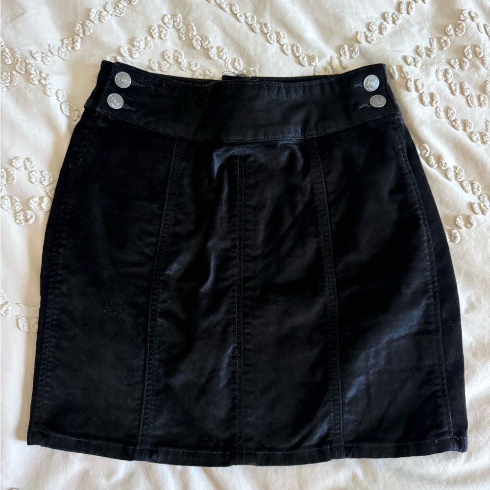 Free People Black Pencil Skirt with Button Detail